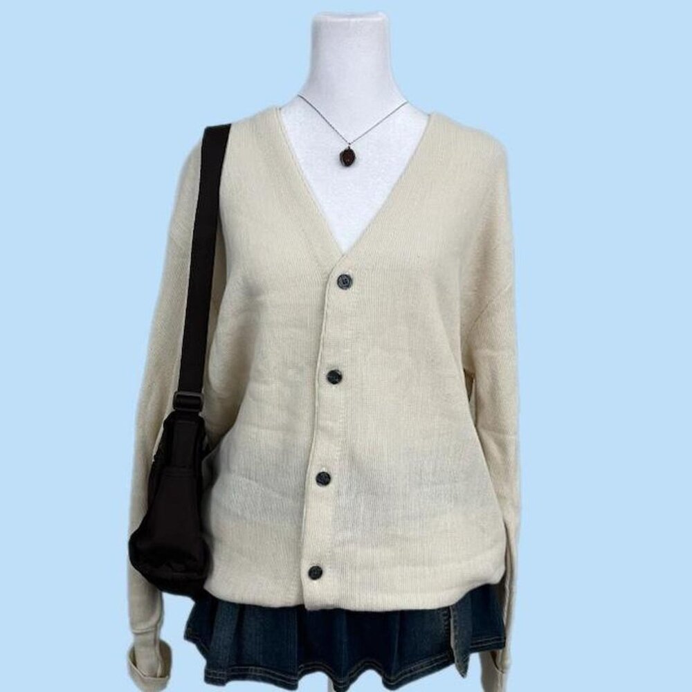 vintage 90s cream indie cozy grandpa acrylic knit cardigan sweater